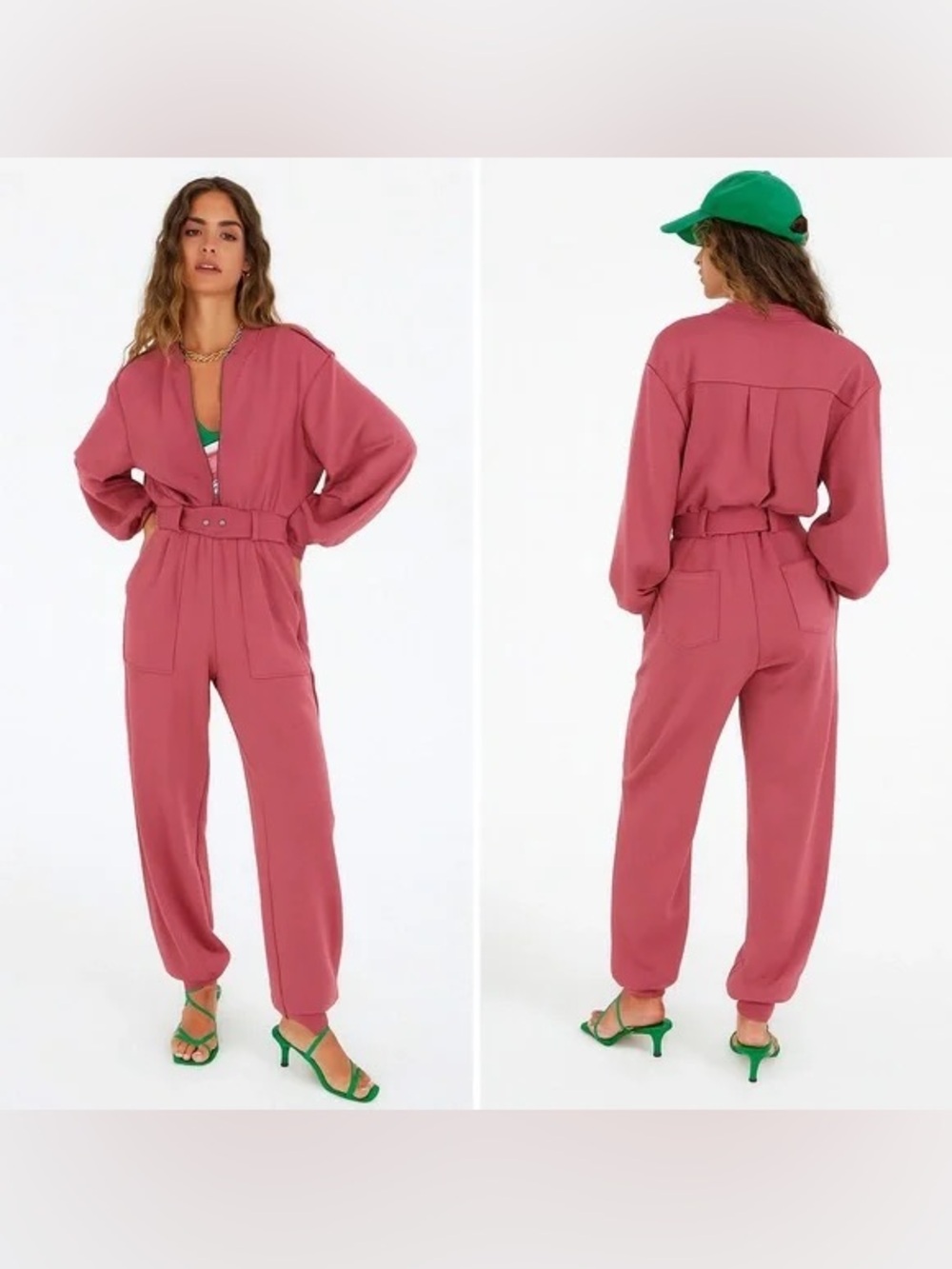 For Love & Lemons Mauve Pink Jumpsuit Small Zip Front Long Sleeve Sweat Romper